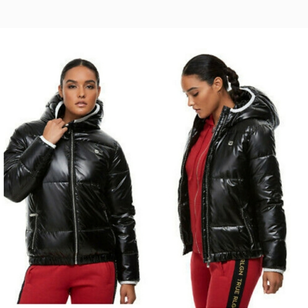 True Religion Black Hooded Puffer Jacket Size S